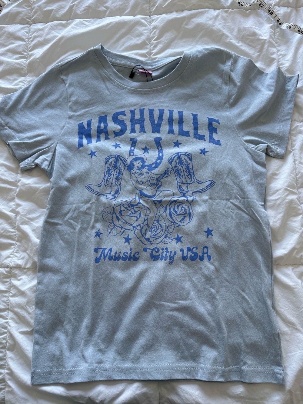 Kittenish Nashville Music City Logo USA Graphic Tee Light Blue Size XS NWT